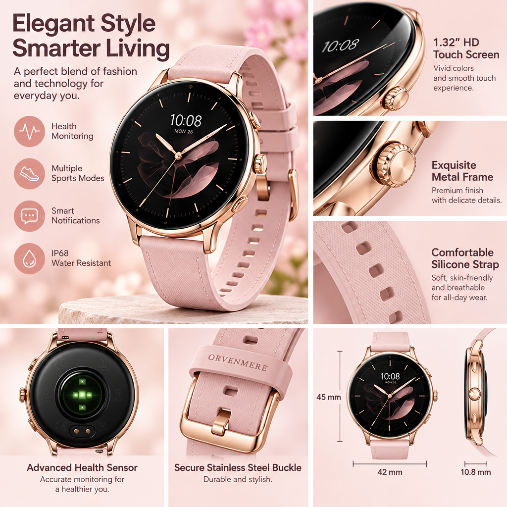 orvenmere™ Rose Active Wellness Smartwatch