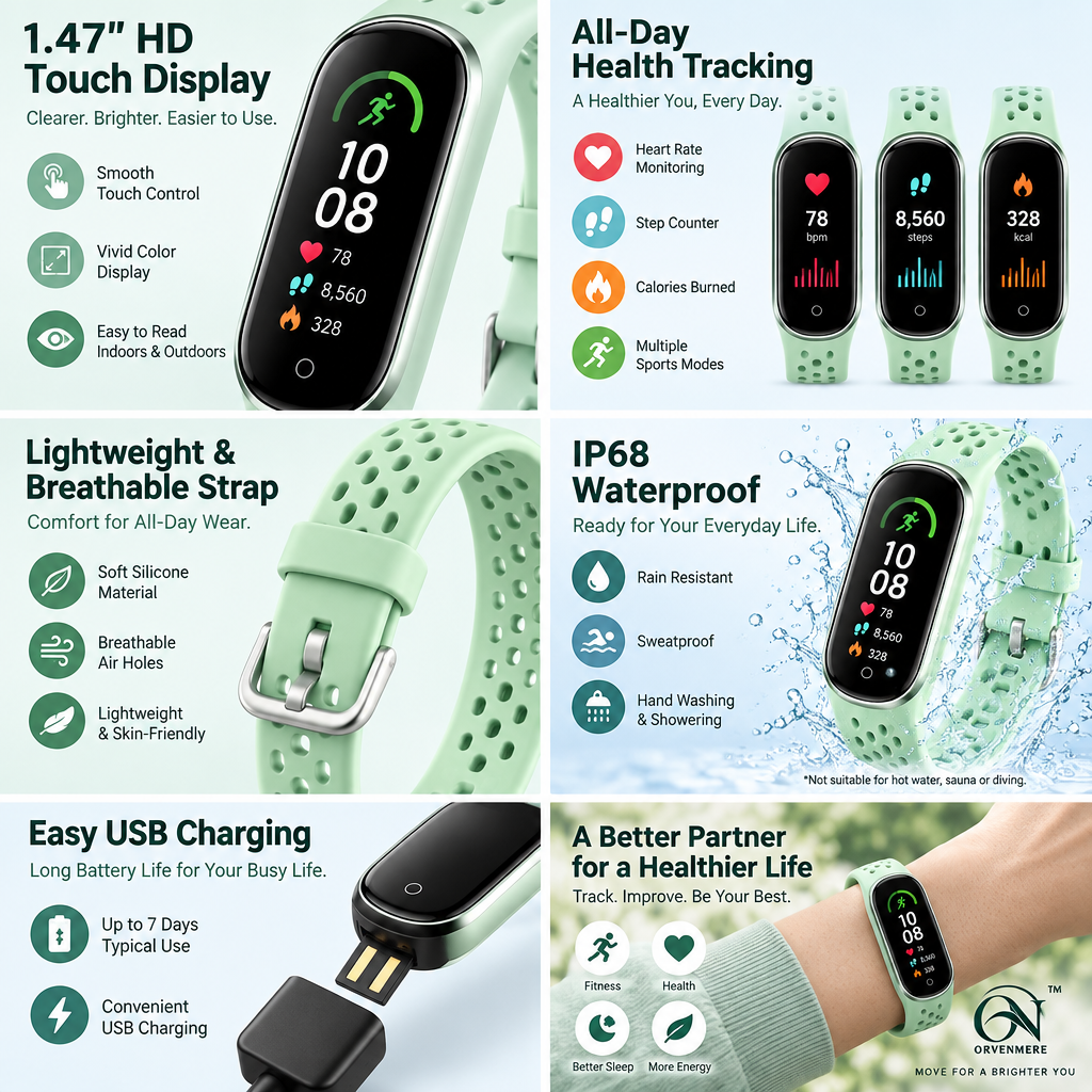 orvenmere™ FreshMove Mint Fitness Band