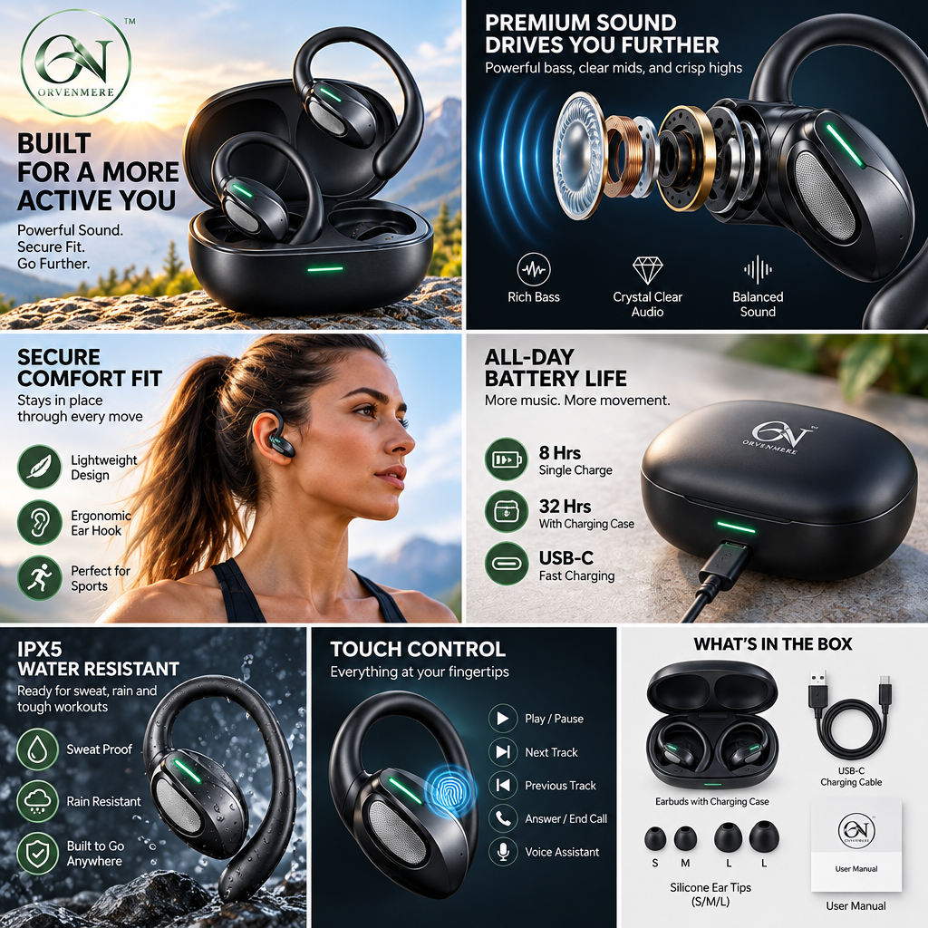 orvenmere™ AeroLoop Open-Ear Sport Earbuds